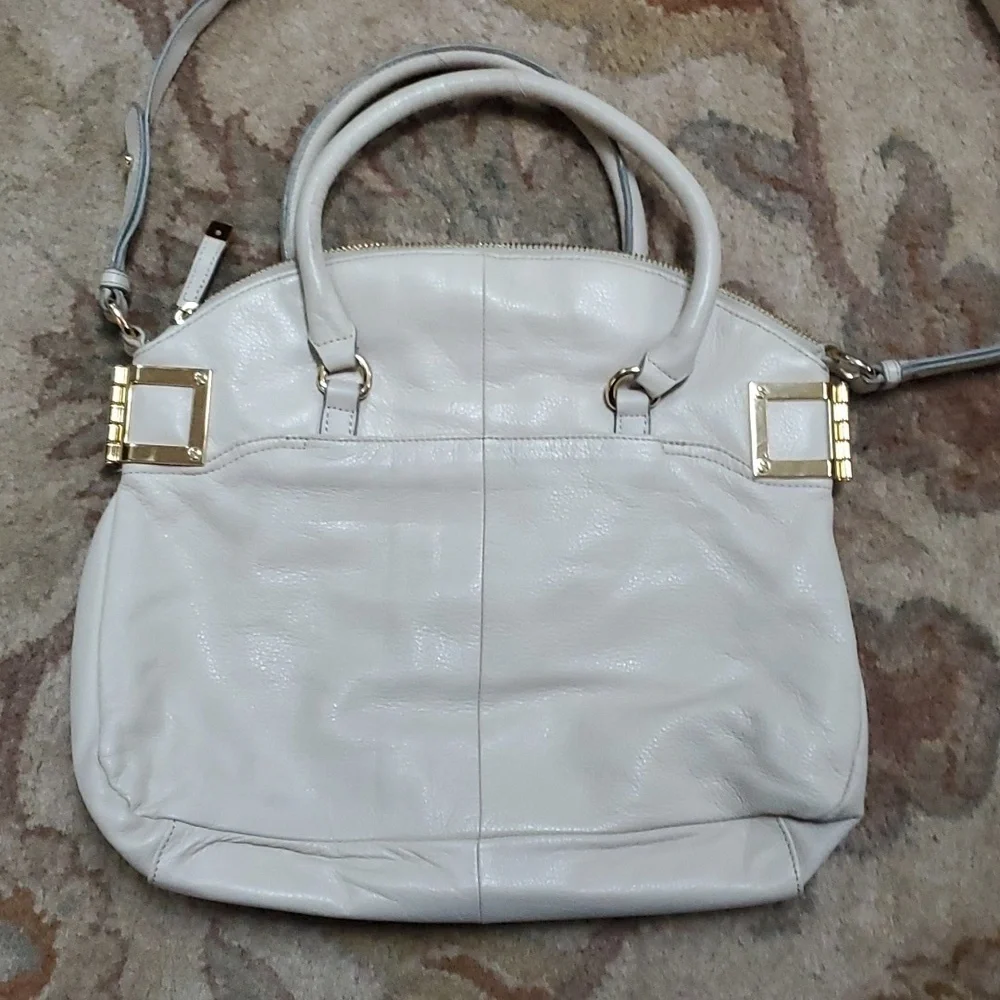 La Victoire white hinge satchel